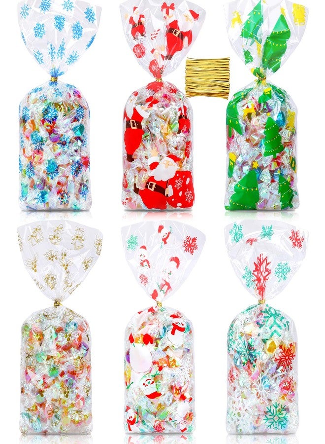 Konsait 120pcs Christmas Cellophane Bags?Xmas Clear Candy Cookie Treat Bags with Twist Ties for Bakery Biscuit Chocolate Snacks,Holiday Goody Bags, Christmas Party Favors Supplies - Image 1